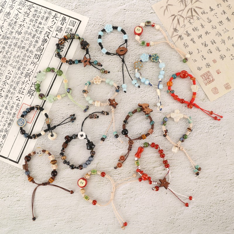 Handmade Ceramic Bead Bracelets - Colorful & Adjustable