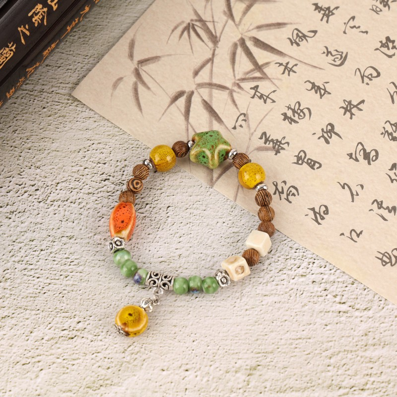 Handmade Ceramic Bead Bracelets - Colorful & Adjustable