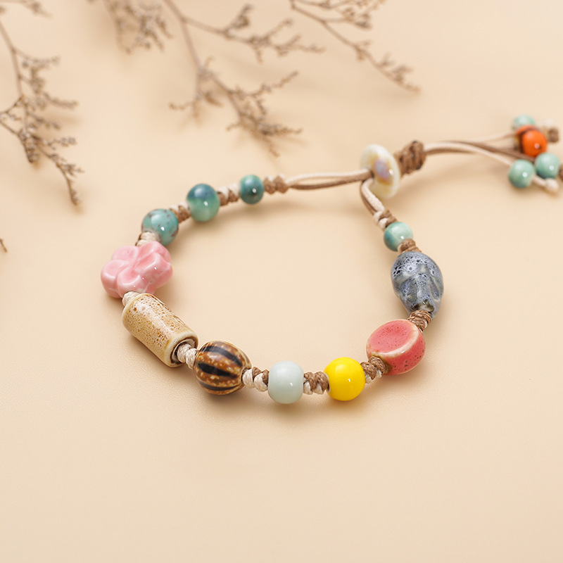 Handmade Ceramic Bead Bracelets - Colorful & Adjustable