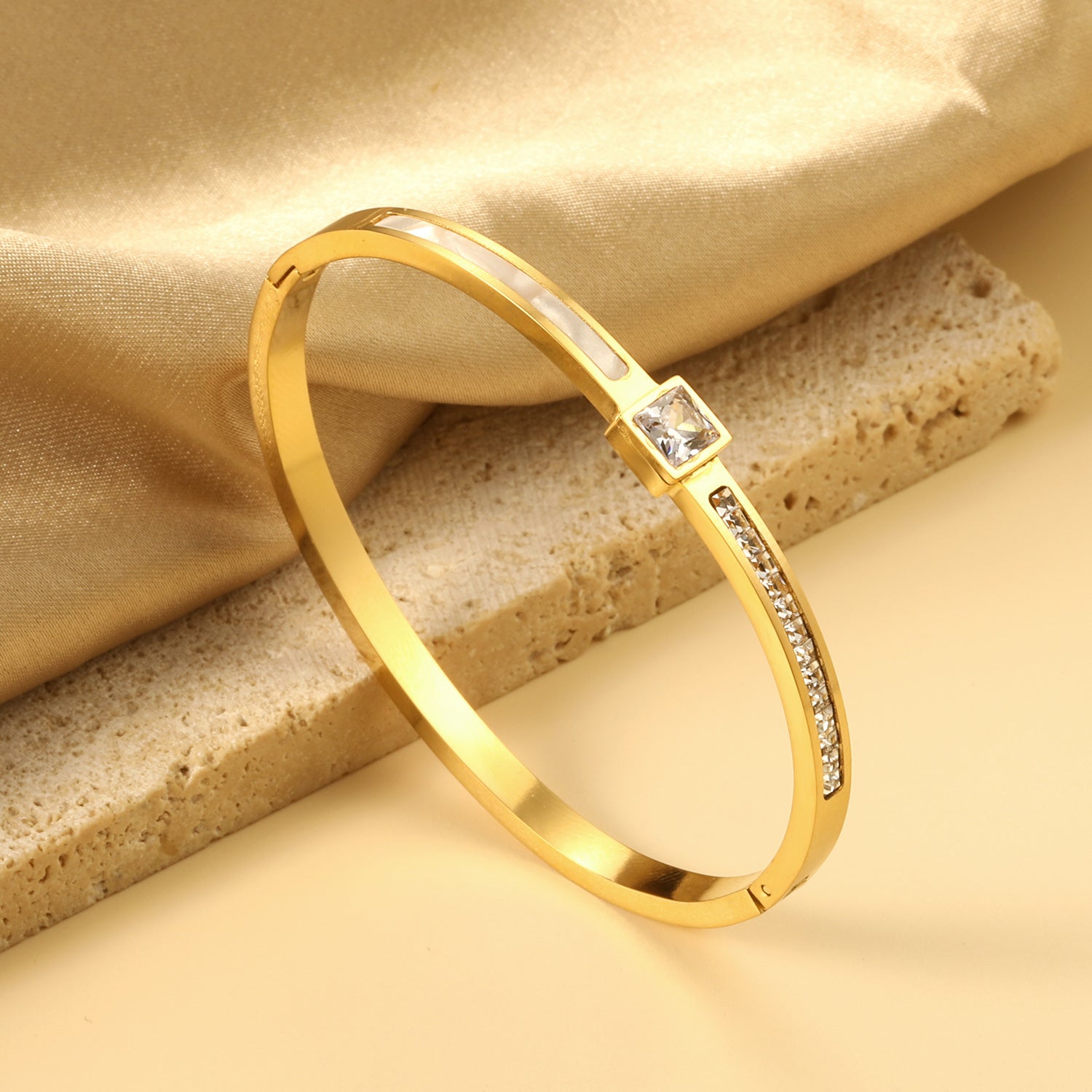 Opal Glow Bangle with Zircons